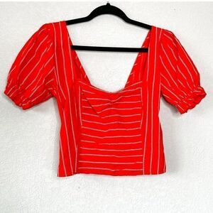 Free People Y2K Cropped Striped Poplin Blouse Size Medium